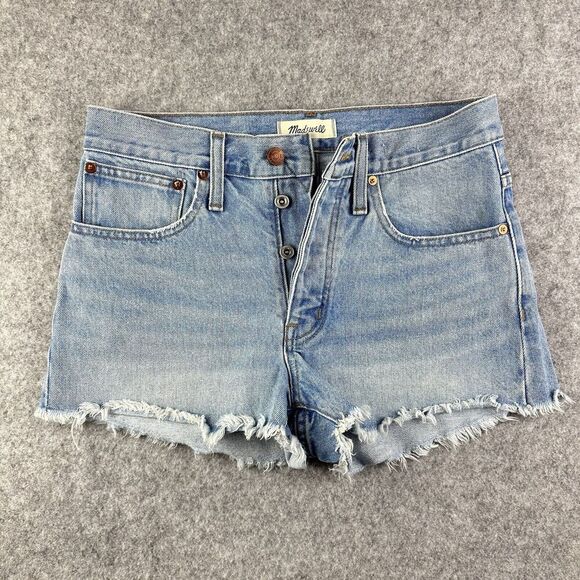 Madewell Relaxed Denim Shorts Womens 25 Light Wash Button Fly Raw Hem Boho 2" - Picture 2 of 13